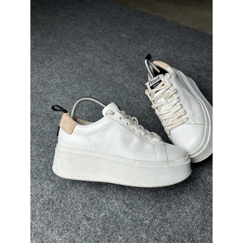 Womens Platform Sneakers Ash White Leather Chunky, Size US 7.5 - Picture 3 of 10